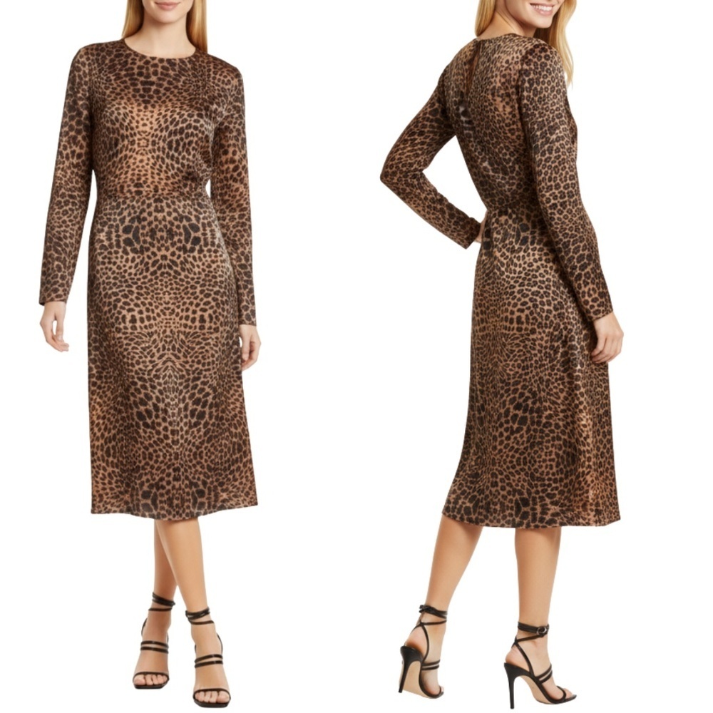 NWT BOSS Darkea Long Sleeve Animal Print Midi Dress Sz. 8
